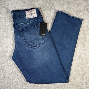 NWT True‎ Religion Men's 32x34 Medium Wash Ricky Relaxed Straight Fit Jeans $199